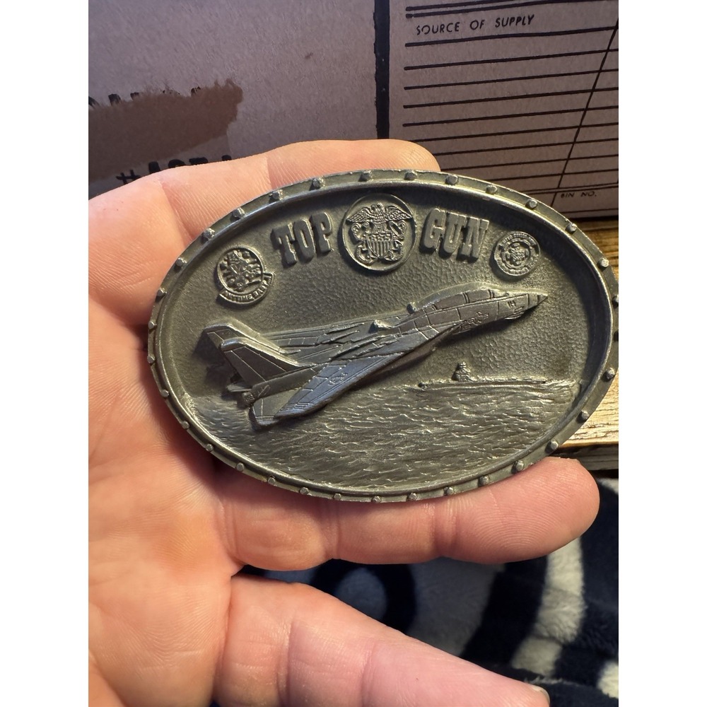 RARE Old VINTAGE 1987 Military Top Gun Fighter‎ Jet Belt Buckle Made In  America